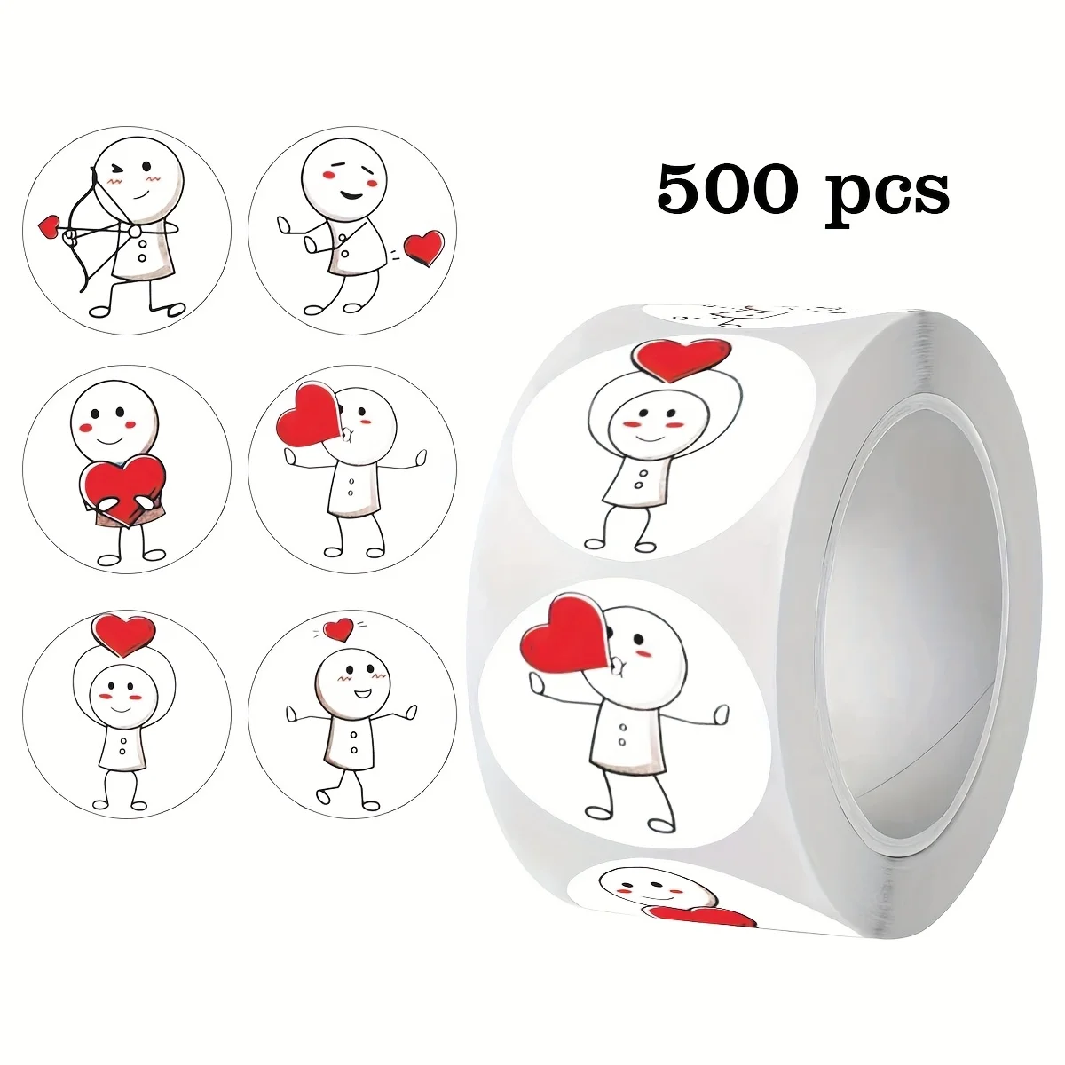 500pcs/roll Matchstick People Thumbs Up Self-Adhesive Stickers Scrapbooking Envelope Paper Sealing Labels PVC Adhesive Stickers