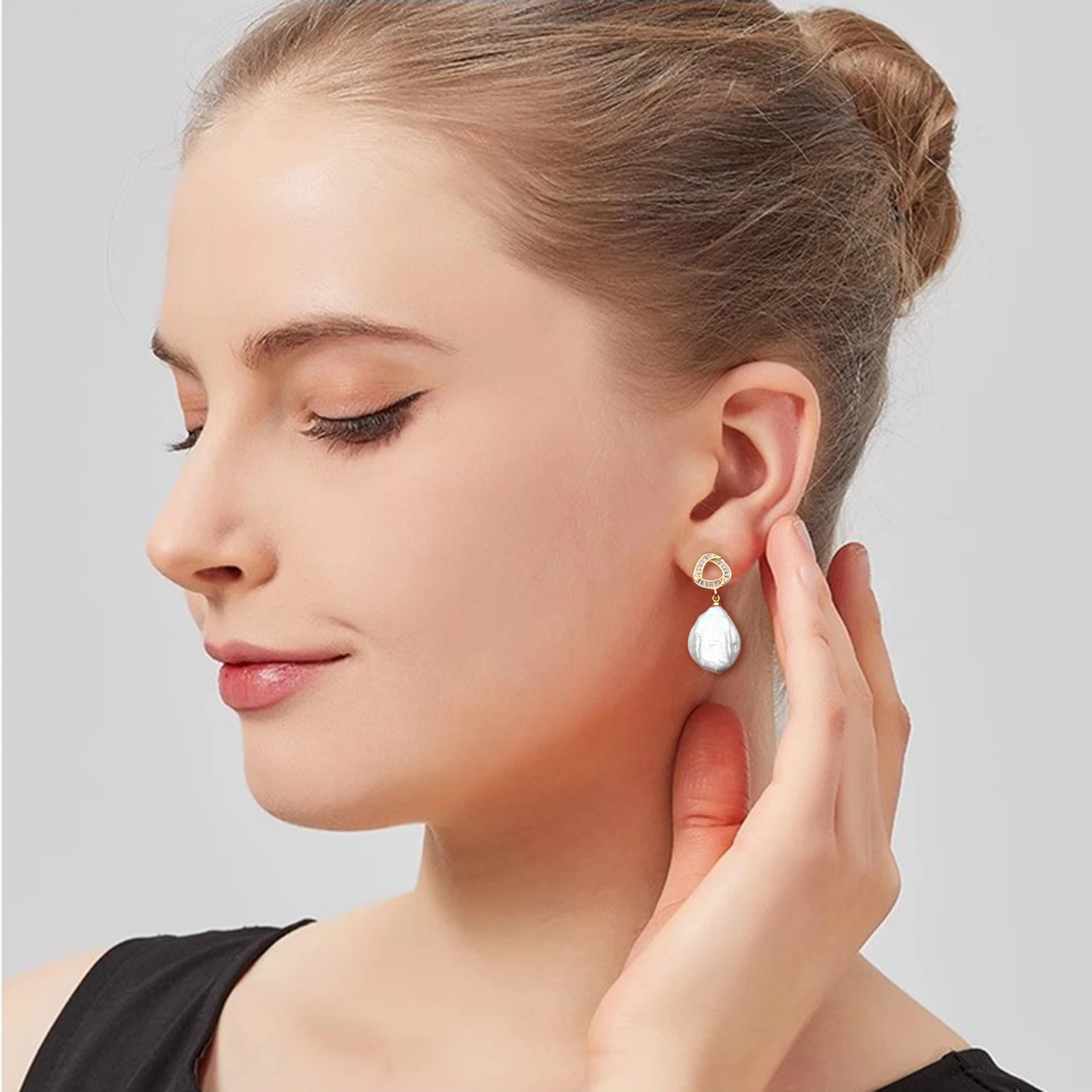 Echte Natürliche Barock-Perlenohrringe für Damen, Niedliche Weiße Süßwasserperlen 925 Silber Ohrringe, Geschenk zum Jahrestag für die Ehefrau – Detail 1