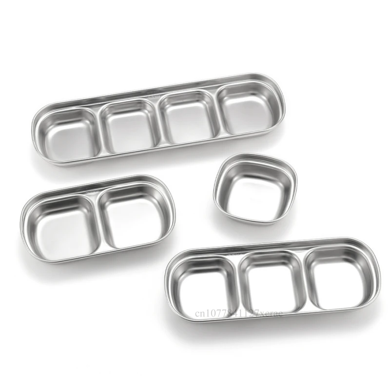 304 Stainless Steel Outdoor Seasoning Plate Small Seasoning Grid Plate Chili Barbecue Sauce Barbecue Tableware Camping Supplies