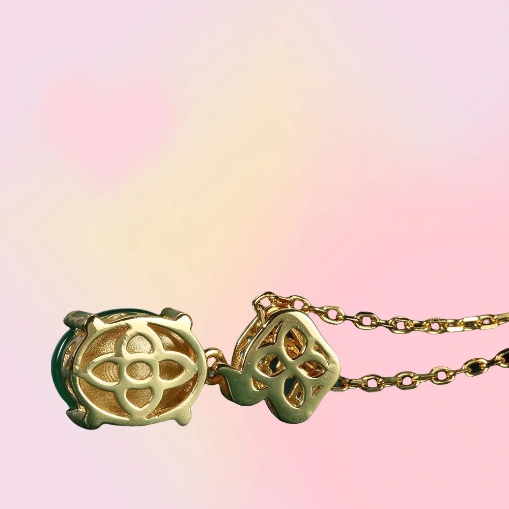 

New S925 Sterling Silver Chalcedony Necklace Natural Chalcedony Agate Gourd Chain Pendant Collarbone Chain New Chinese Style Wom