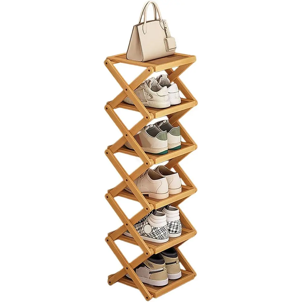 

Bamboo olding Shoe Rack or Entryway, Narrow Installation ree Dorm Closet Shoe Racks, Veal ront Door Entrance Shoe Racks