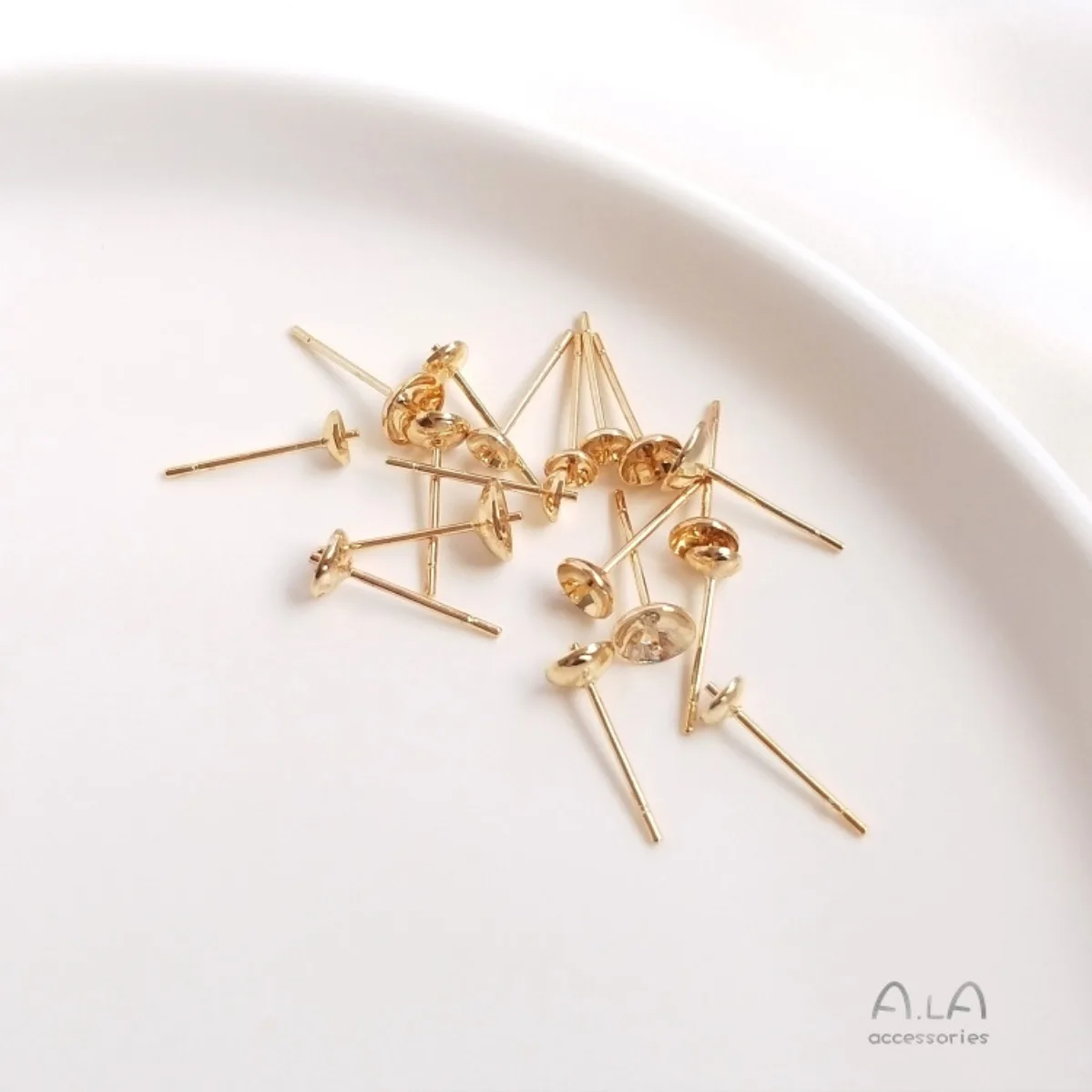 Brass Gold Plated Cup Stud For Half Hole Pearls DIY Handmade Pearl Earring Jewelry Findings