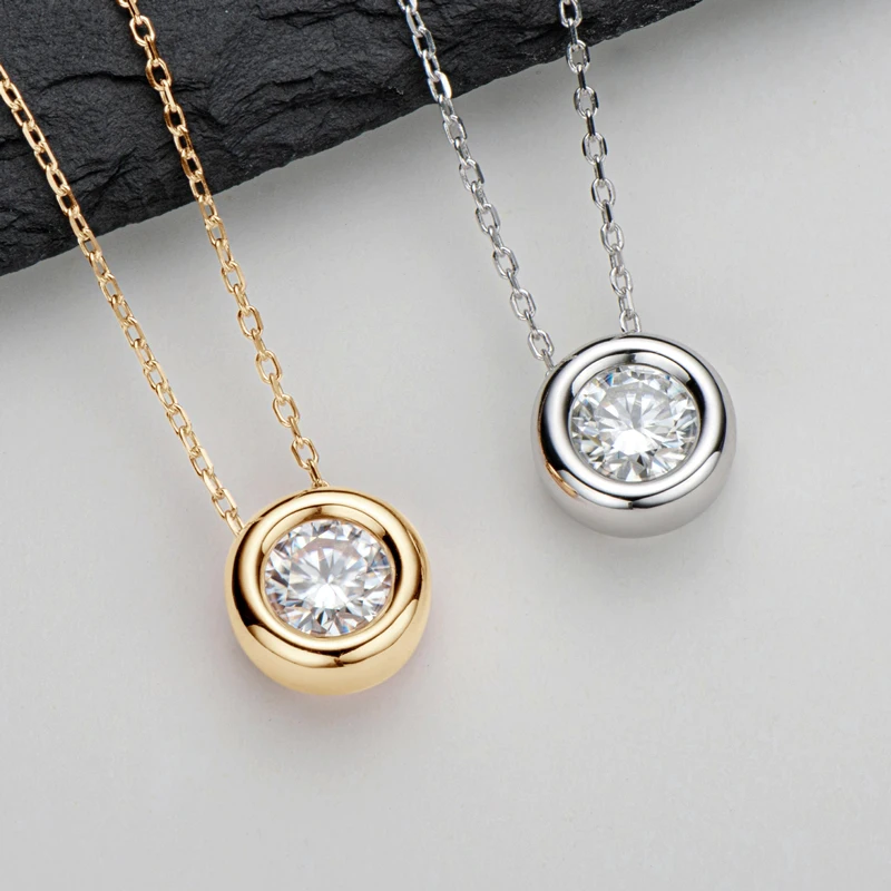 1ct 2ct 3ct D VVS1 Bezel Moissanite Bubble Pendant Necklace for Women Men 100% 925 Silver 18K Rose Gold Plated GRA Jewelry Gift