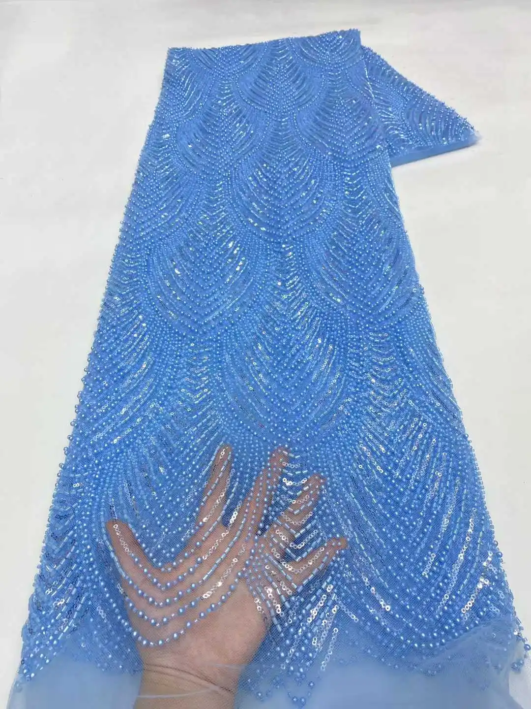 قماش دانتيل مطرز بالترتر الأفريقي الفاخر 2026 جودة عالية العريس النيجيري الزفاف الزفاف التطريز الفرنسية تول الخياطة (الوردي)