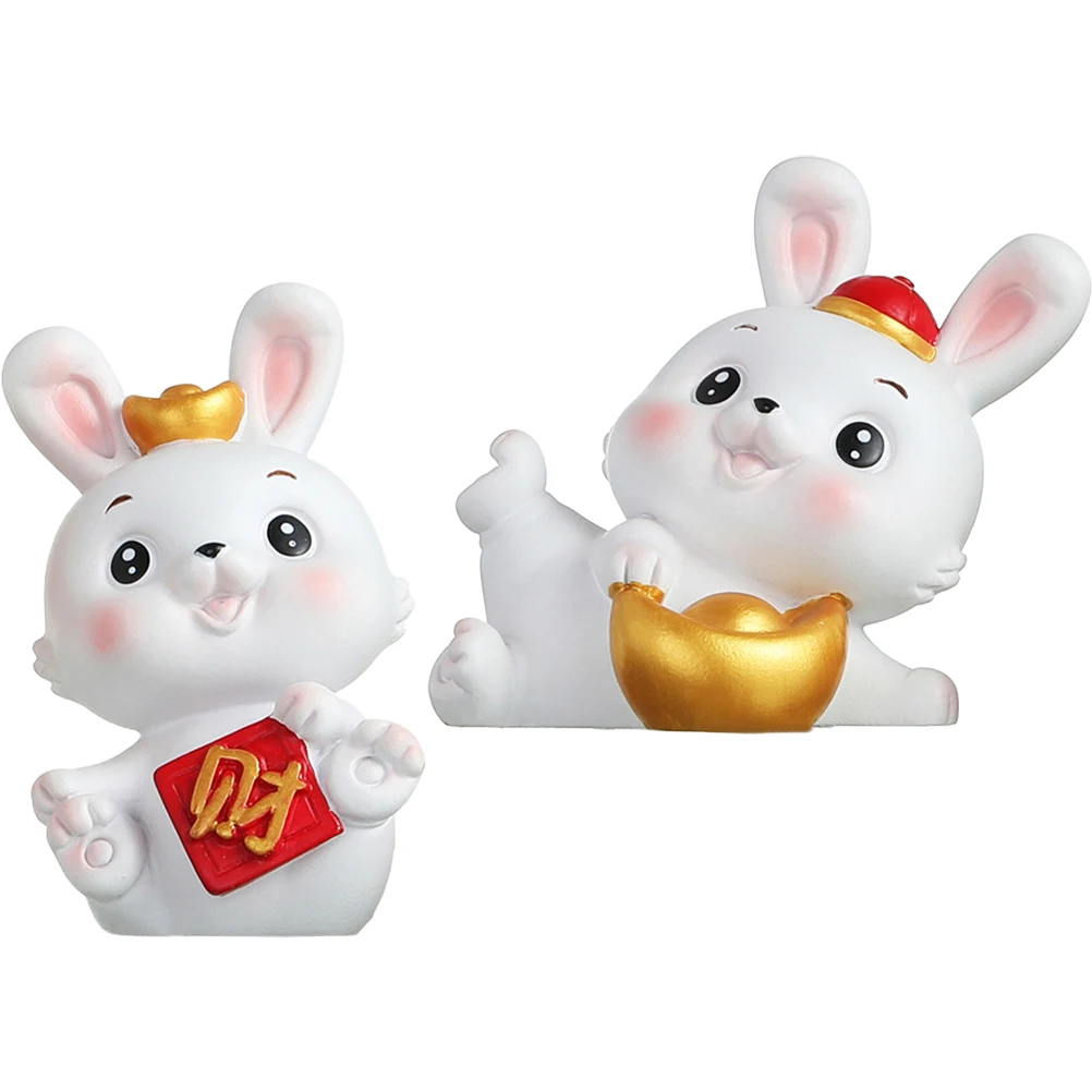 

2Pcs Bunny Figurines Small Resin Rabbit Statues Tabletop Miniature Home Decorations Bunny Figurines Desktop Rabbit Ornaments
