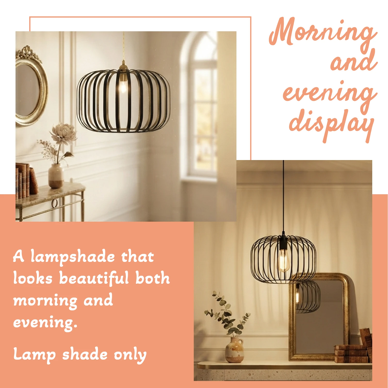 Black Metal Cage Lamp Shade, Pumpkin Wire Frame for Pendant Light Floor Lamp Replacement
