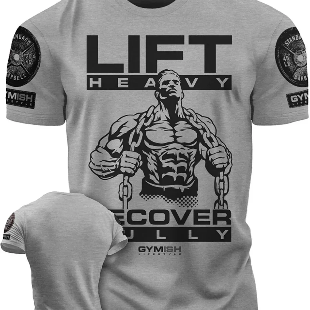 

New Men's Gym Fully Restores Muscle Training GYM Letter Print Comfortable And Breathable Round Neck T-shirt Outdoor Sports Top