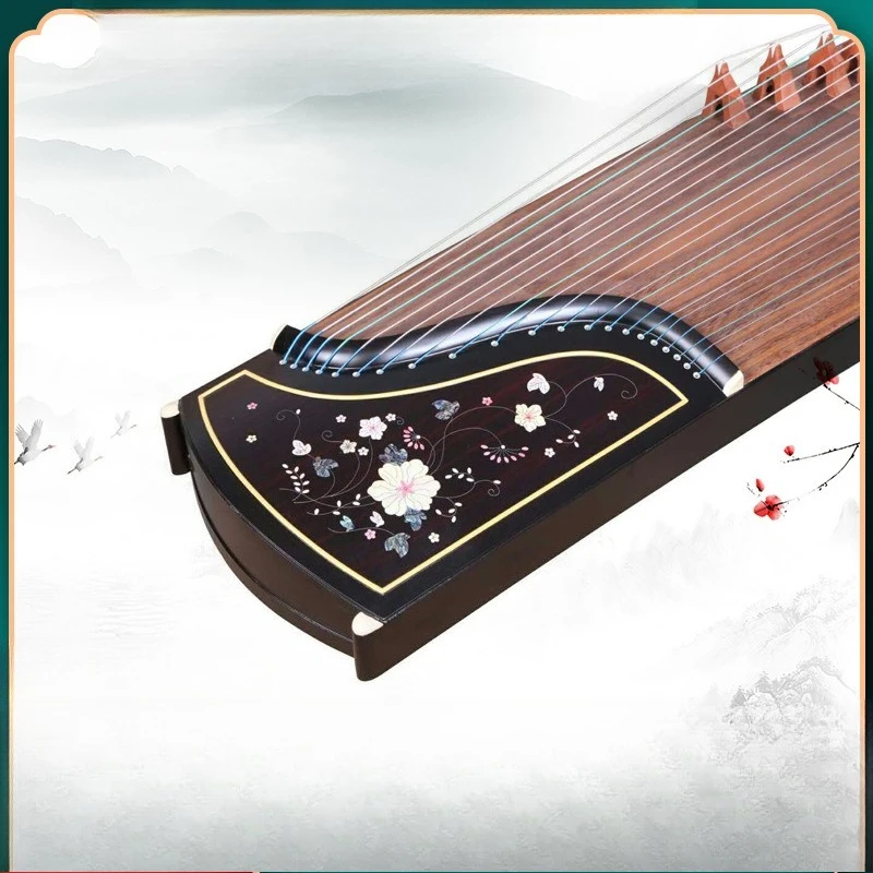 Ebony guzheng, colorful butterflies flying, colorful Luodian playing steel wire guzheng