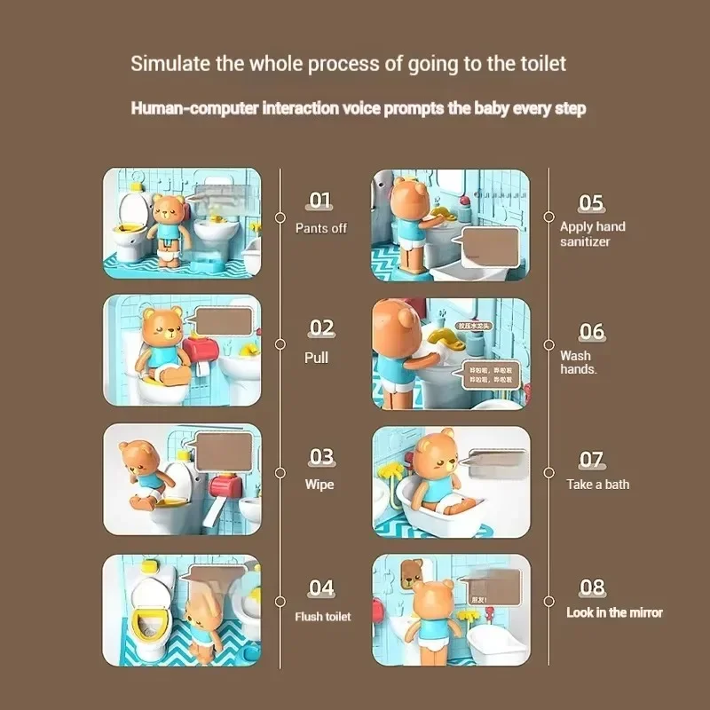Cartoon Bär Simulation Badezimmer Spielzeug Lustige Elektronische Toilette Mini Badezimmer Möbel Set Kinder Spielen Haus Toilette Puzzle Spielzeug