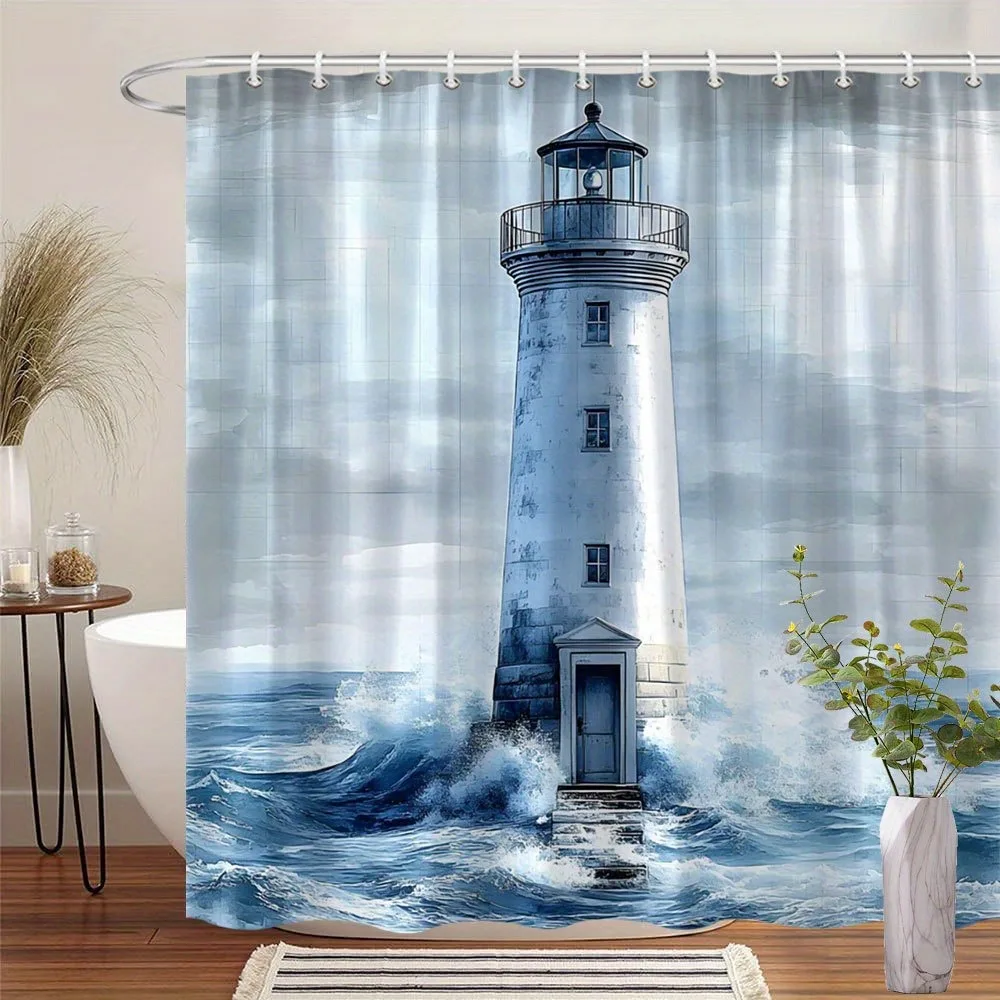 

Занавеска для душа с прибрежным маяком, моющаяся грязеотталкивающая насадка для душа, водонепроницаемая полиэстеровая занавеска для ванны для домашнего декора