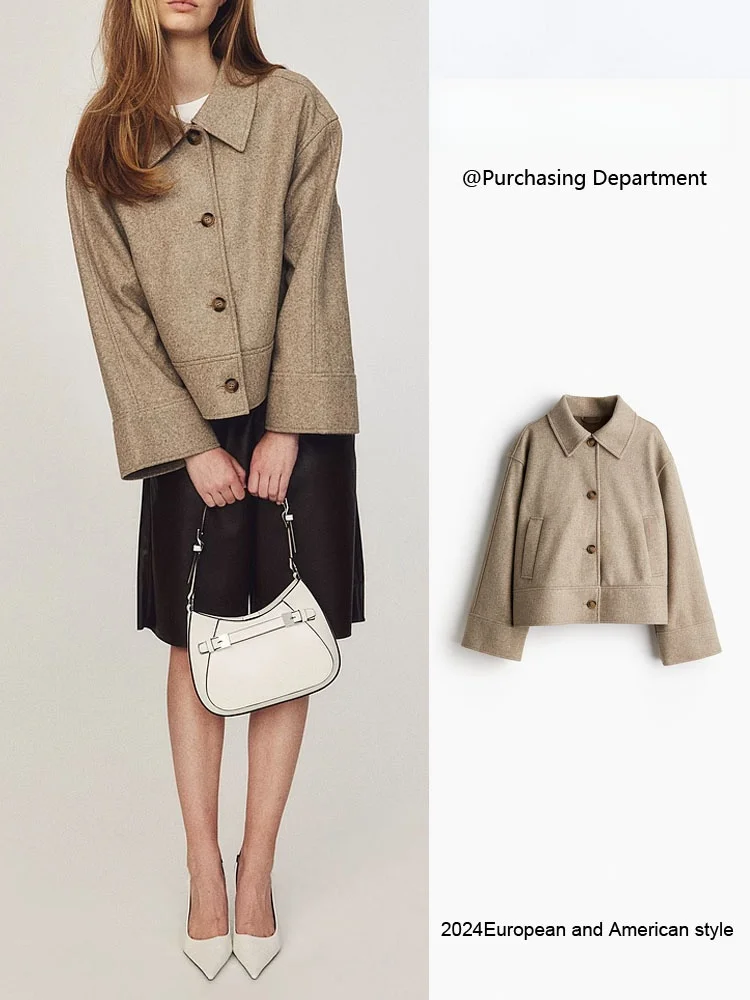 

New Arrival Autumn Faion Women's Casual Versatile Loose Long Sve Color Woolen Coat Comfortable Commute Sle