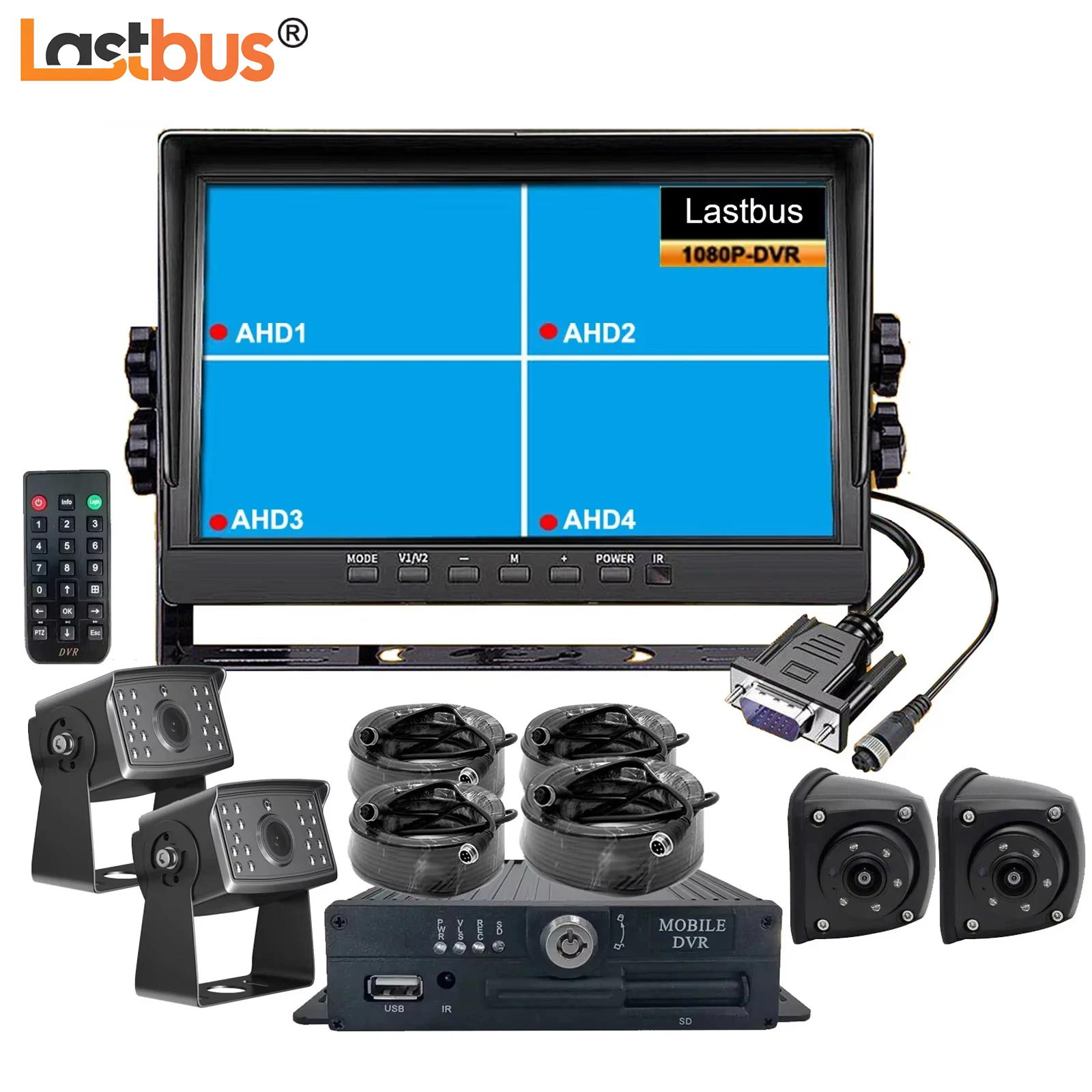

Lastbus 10.1 Inch IPS Screen VGA Monitor with 4ch AHD 1080P MDVR Loop Recording 360 View Forward Side Rear Cameras For Truck Bus