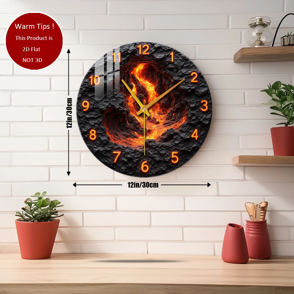 Tempered Glass Wall Clock Lava Flow Volcano Crater Clock Suitable For House Home Room Wall Decor or Tabletop Display Anywhere