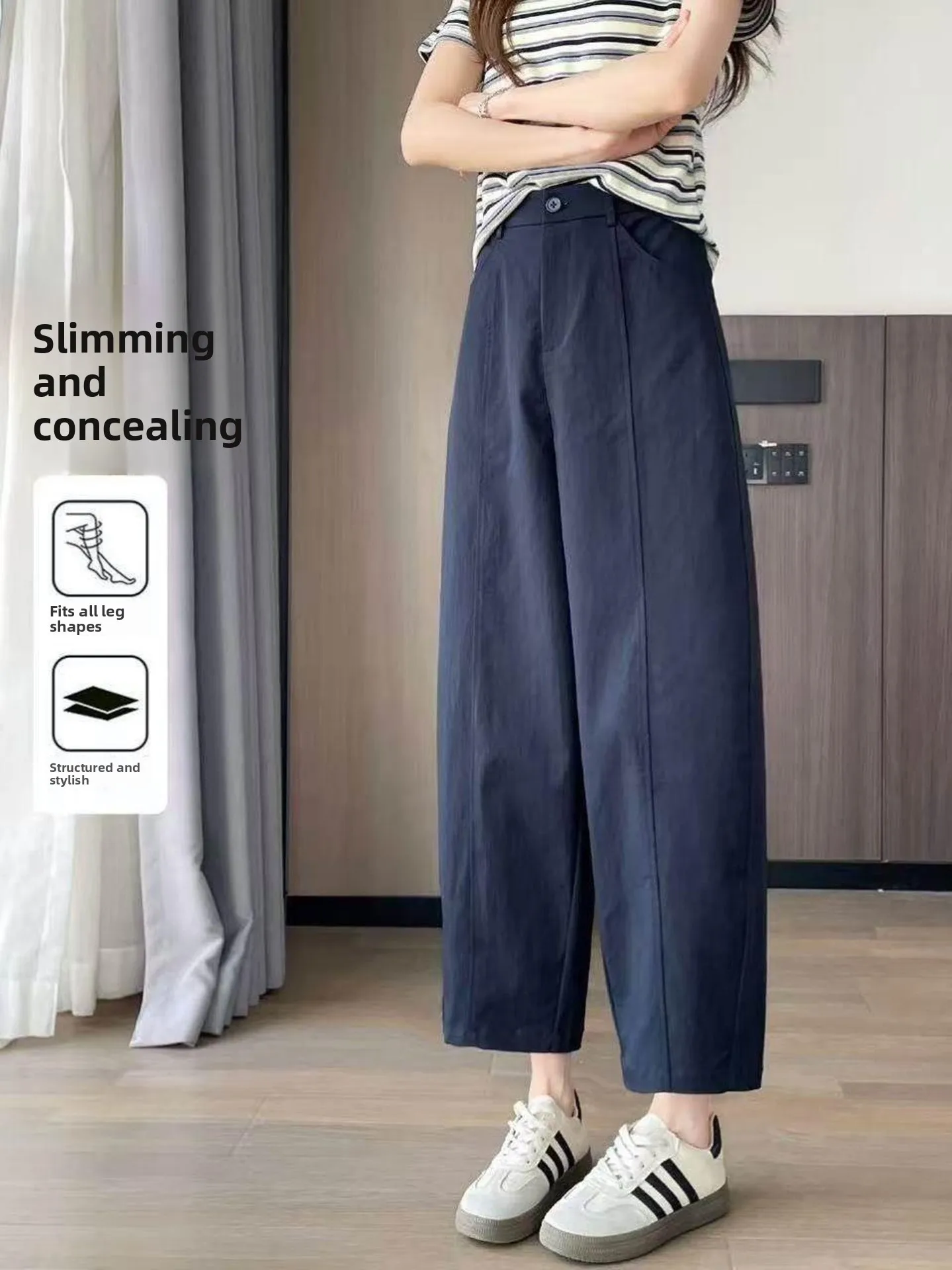 high-waist-wide-leg-pants-women's-summer-thin-hanging-sensation-slimming-nine-points-casual-harlan-pants-collar-pin