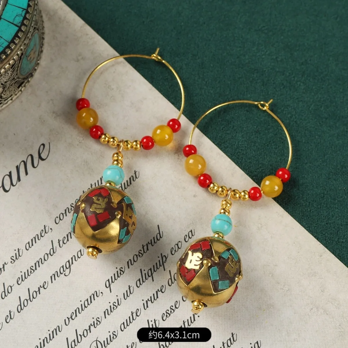 الرجعية النيبالية الغريبة التبتية أقراط للنساء العرقية نمط النحاس جوهرة حبة مجوهرات فاخرة غامضة نعمة اليدوية الهدايا