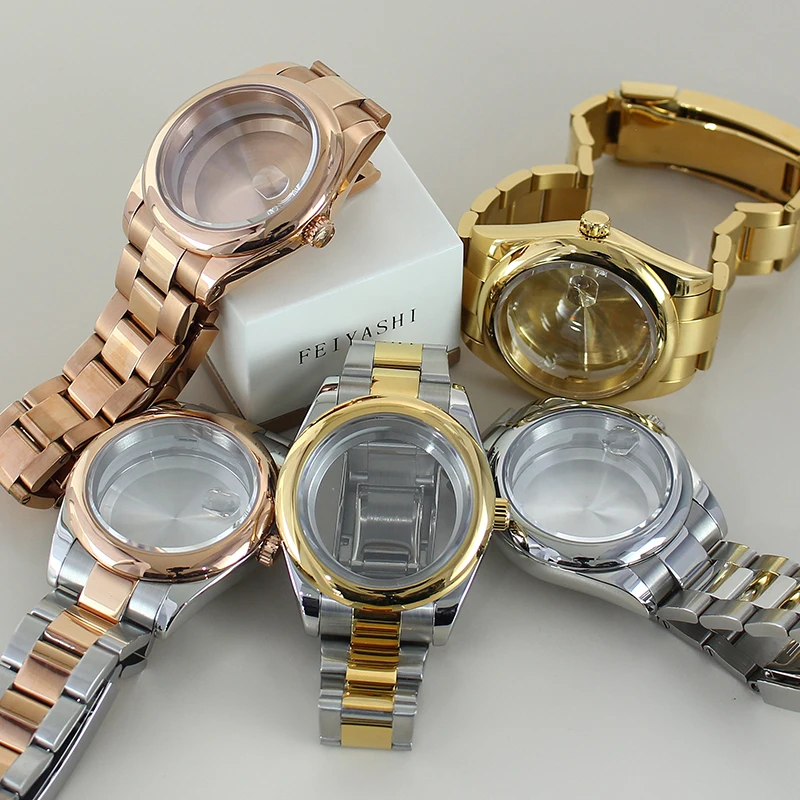 36mm/39mm caixa de relógio pulseira safira parafuso coroa para seiko nh35 nh36 nh34 miyota8215 movimento nh35 acessórios de relógio oyster