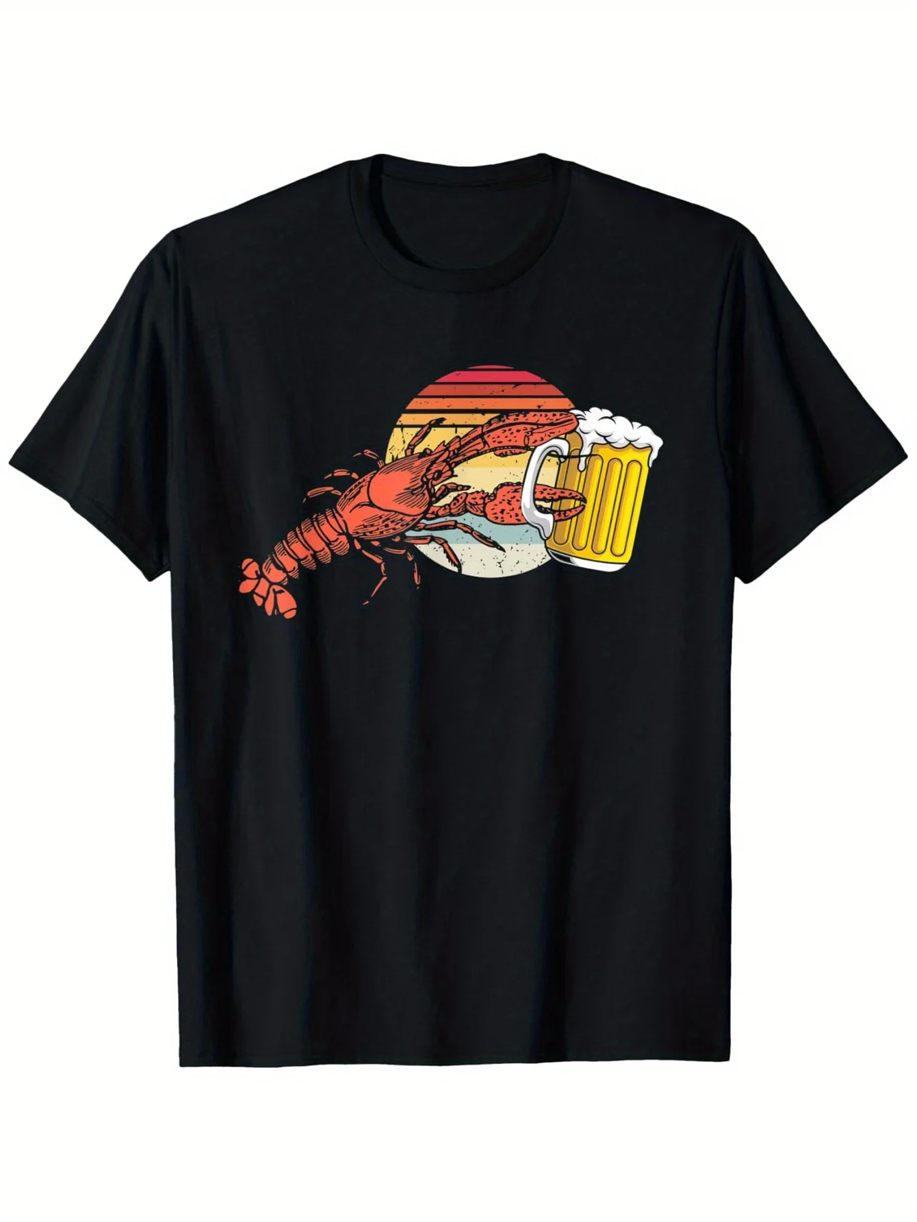 

Men's T-shirt Cotton Vintage Lobster and Beer graphic with Sunset Vacation Design T-shirt y2k casual O-neck short sleeve unisex