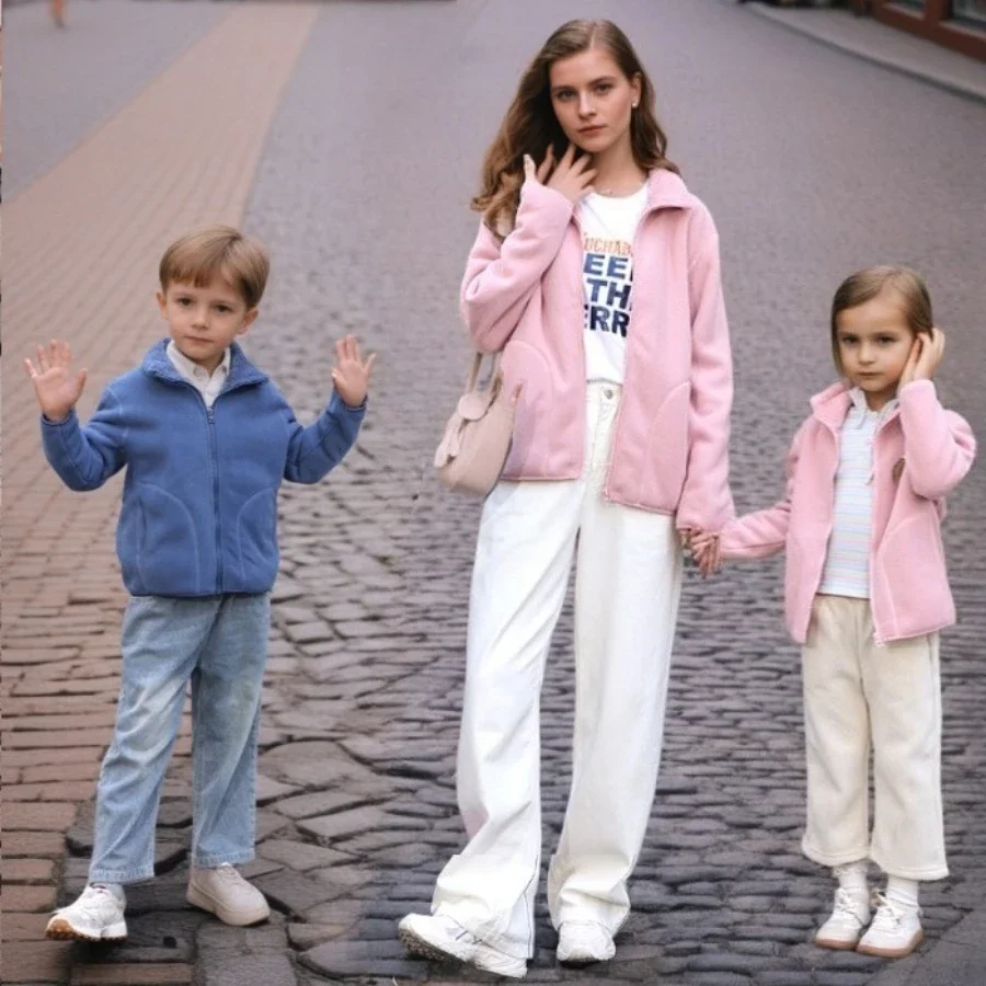 

Autumn Winter Family Matching Outfits Children Jacket Fleece Thick Warm Boys Girls Outerwear Windproof Casual Versatile Coats