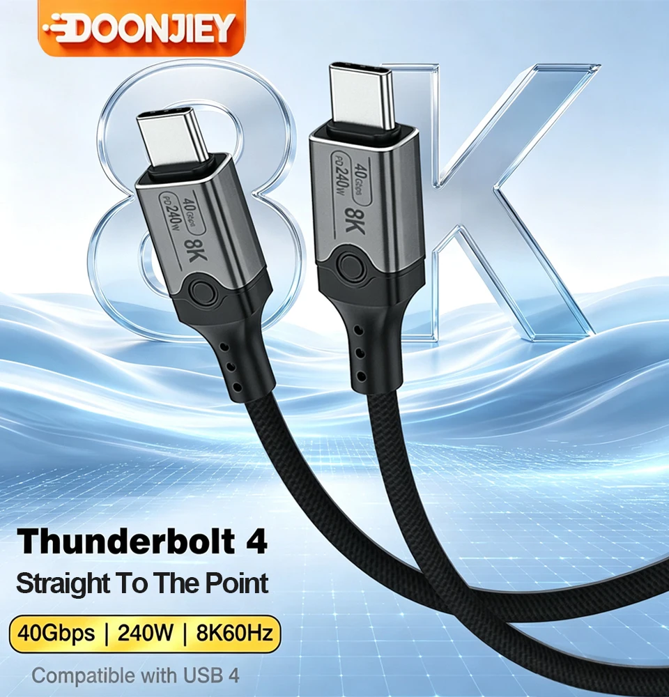 DOONJIEY Full Function USB C Cable USB4 40Gbps PD3.1 240W Fast Charging Cable 8K60Hz for Monitor Laptop MacBook iPhone17 Samsung