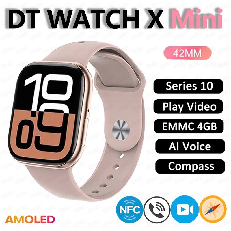 جديد DT Watch X ساعة ذكية صغيرة ثلاثية الأبعاد القائمة فيديو AI صوت NFC الرياضة سجل اختبار الصحة 1.85 بوصة AMOLED BT دعوة المرأة ساعة ذكية