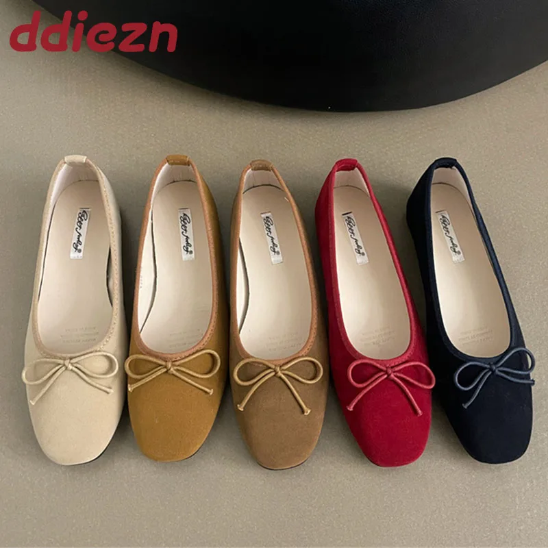 Fashion Butterfly-Knot Ladies Flats With Shoes 2025 New Round Toe Female Shallow Slip On Footwear Silk Women Ballet Flats Shoes