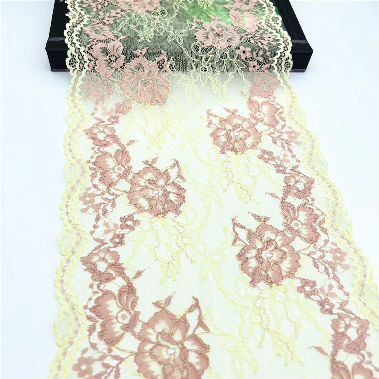 3y/lot Width 21cm 2-Tone Yellow Pink Elastic Stretch Lace Trim For Lingerie Sewing Craft DIY Apparel Fabric Lace Wedding Garment