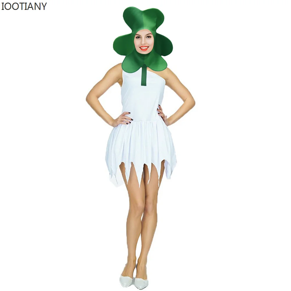 

H 2025 St Patrick's Day Parade Rave Cos Props Stage Performance Costume Unisex Green Leaf Digital Print Performance Costume