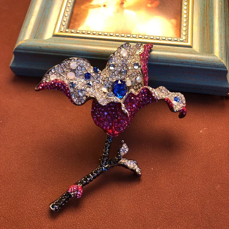 Exquisite luxury flower brooch feminine fashionable heavy industry pavé full  diamonds elegant brooch