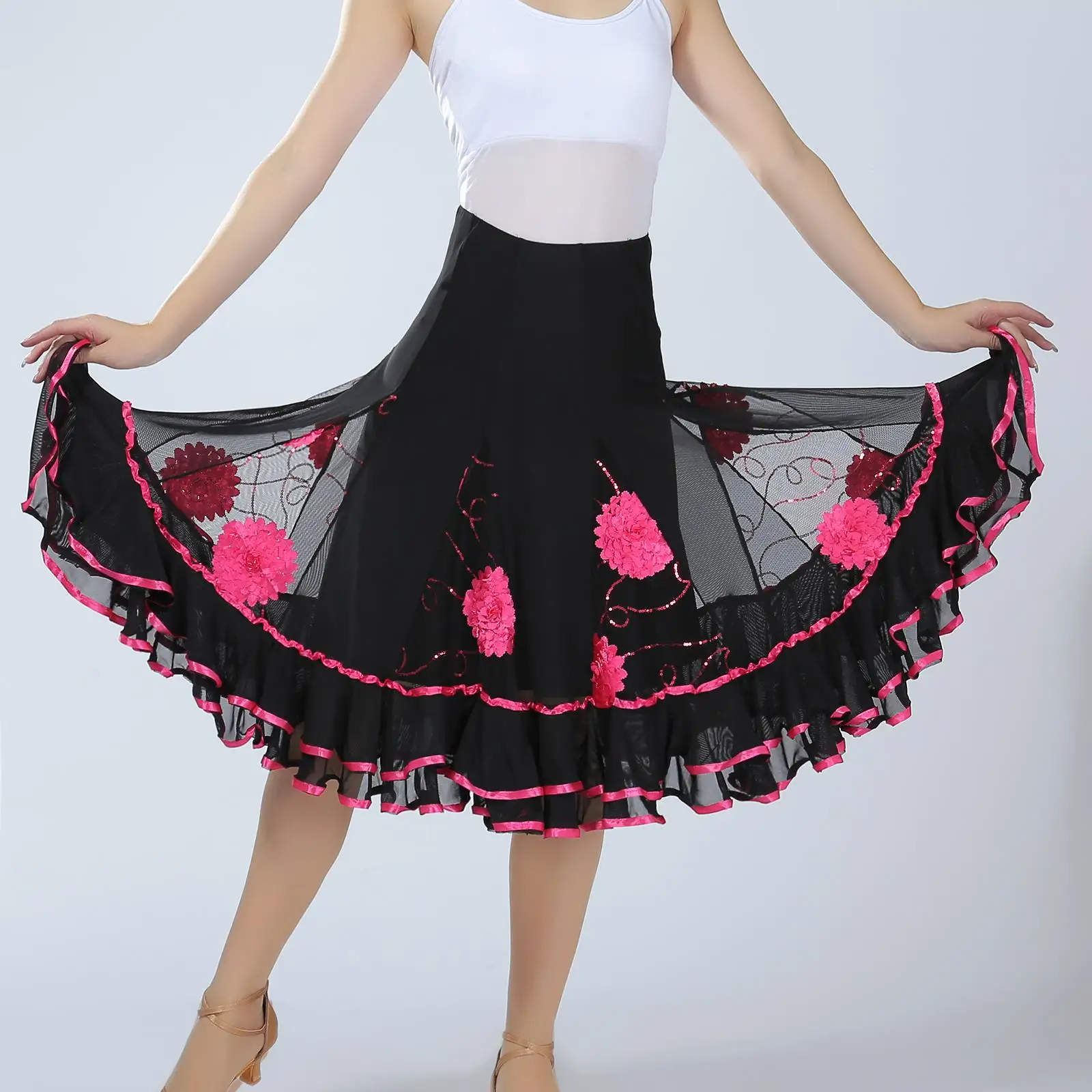 Elegant Ballroom Soft Dance Skirt Dancing Women New Style Casual Costume Long Swing Skirt for Flamenco Rumba Waltz Dancewear