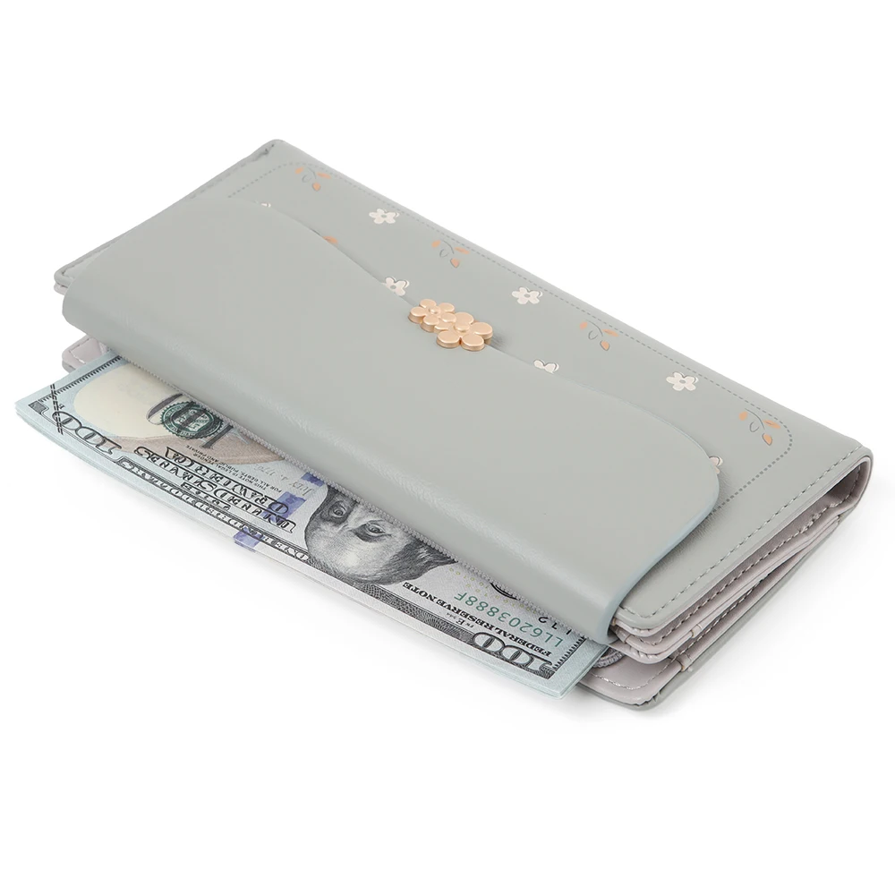 Women\'s long wallet Korean PU printed zipper buckle folding clutch bag multi-card fashion everything street popular preppy stude