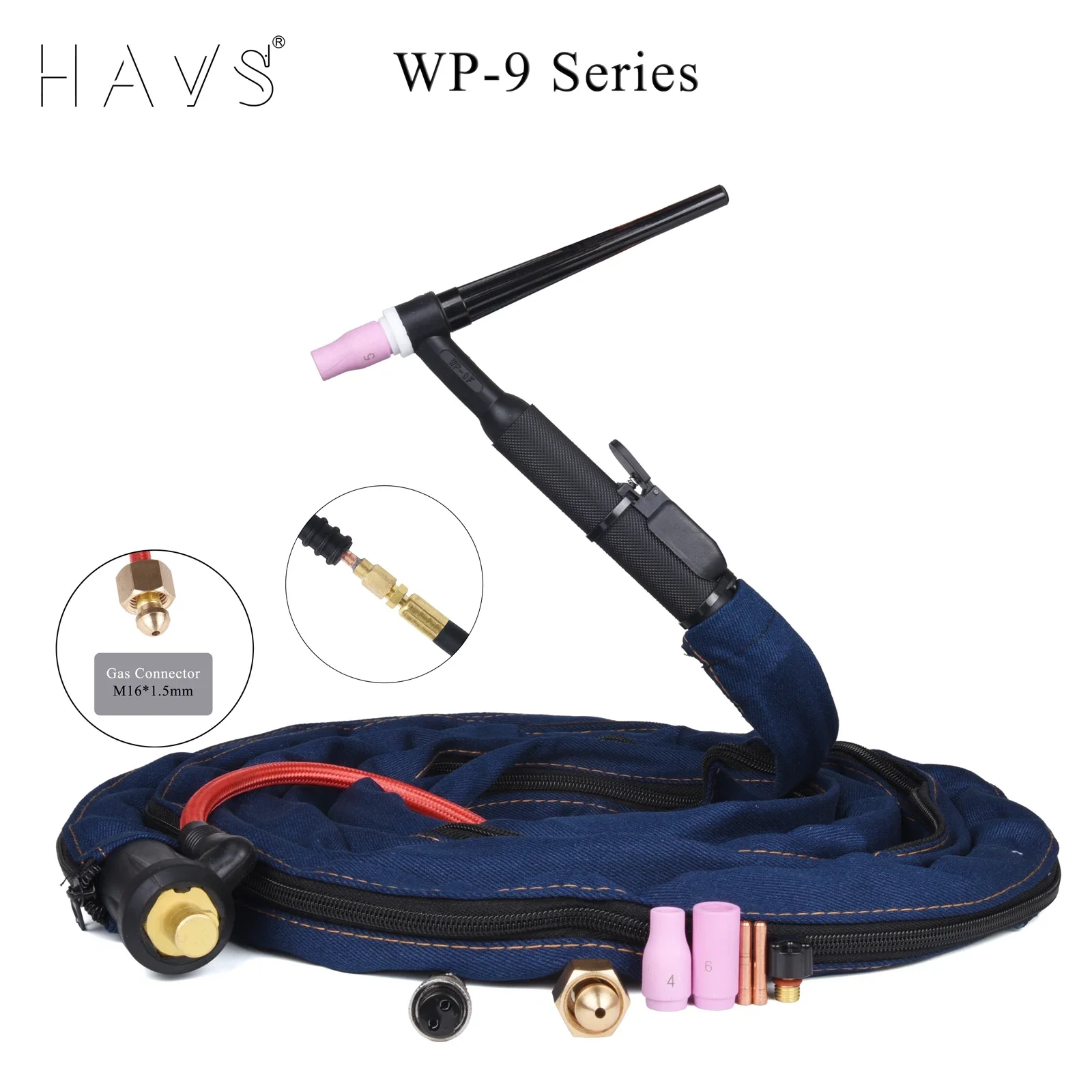 

4M WP9 WP9FV WP9F TIG Welding Torch Gas-Electric Integrated Rubber Hose w/DKJ35-50 w/ M16*1.5mm Gas Connector 13FT