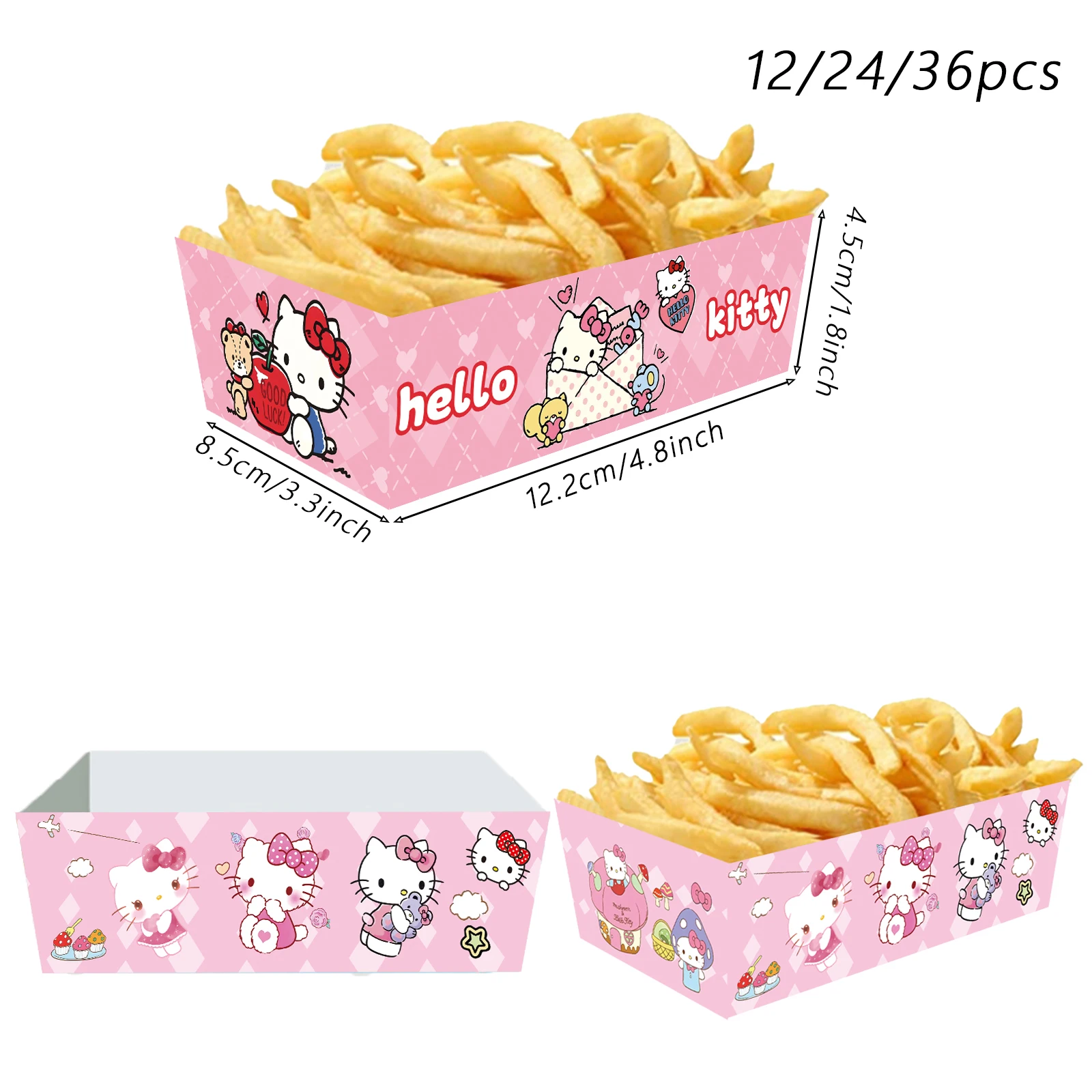 12/24/36-teilige Hello Kitty Einweggeschirr-Papierfächer, Hello Kitty Pappteller, Lebensmittelboxen für Geburtstag, Hochzeit, Party, Supp