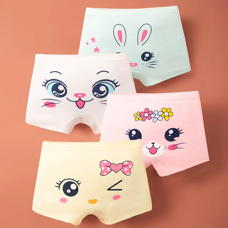 4 pçs algodão meninas calcinha macia bebê adorável personagem padrão dos desenhos animados calcinha estudantes boxer briefs crianças roupa interior boxers