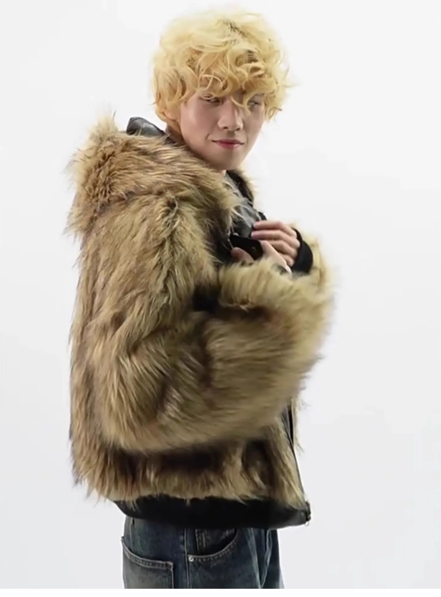 على الوجهين ارتداء تقليد فرو المنك معاطف الرجال 2025 شتاء جديد شيك صديقة للبيئة الفراء موضة مقنعين فو سترات من الجلد سترات