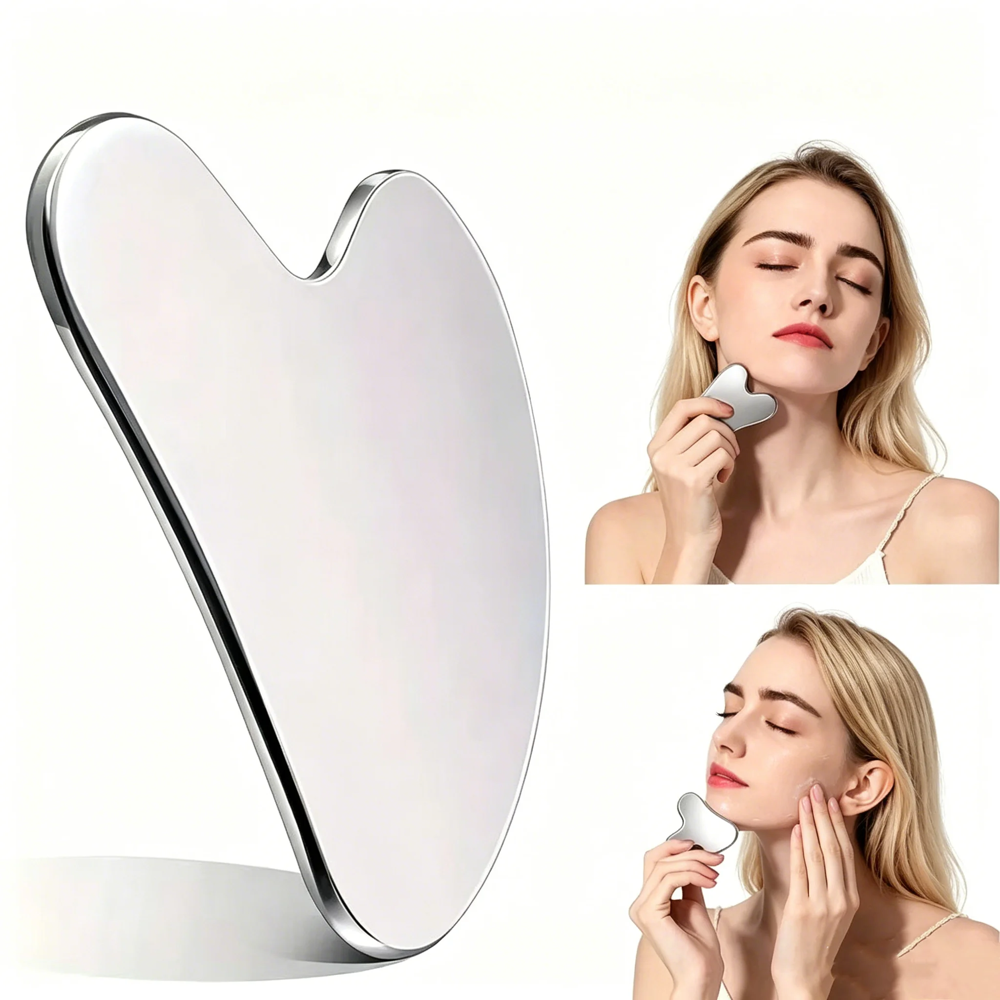 1pc Stainless Steel Face Massage Tool, Heart Shape Gua Sha Scraper for Face, Neck and Body, Non-Porous Beauty Skin Care Tool