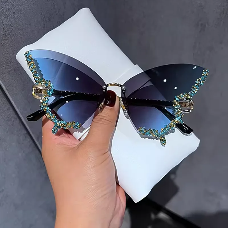 

Luxury Diamond Butterfly Sunglasses Women Brand Y2K Vintage Rimless Oversized Sun Glasses Ladies Eyewear
