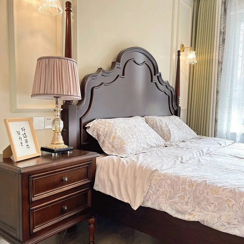 Solid wood bed black master bedroom double anna bed