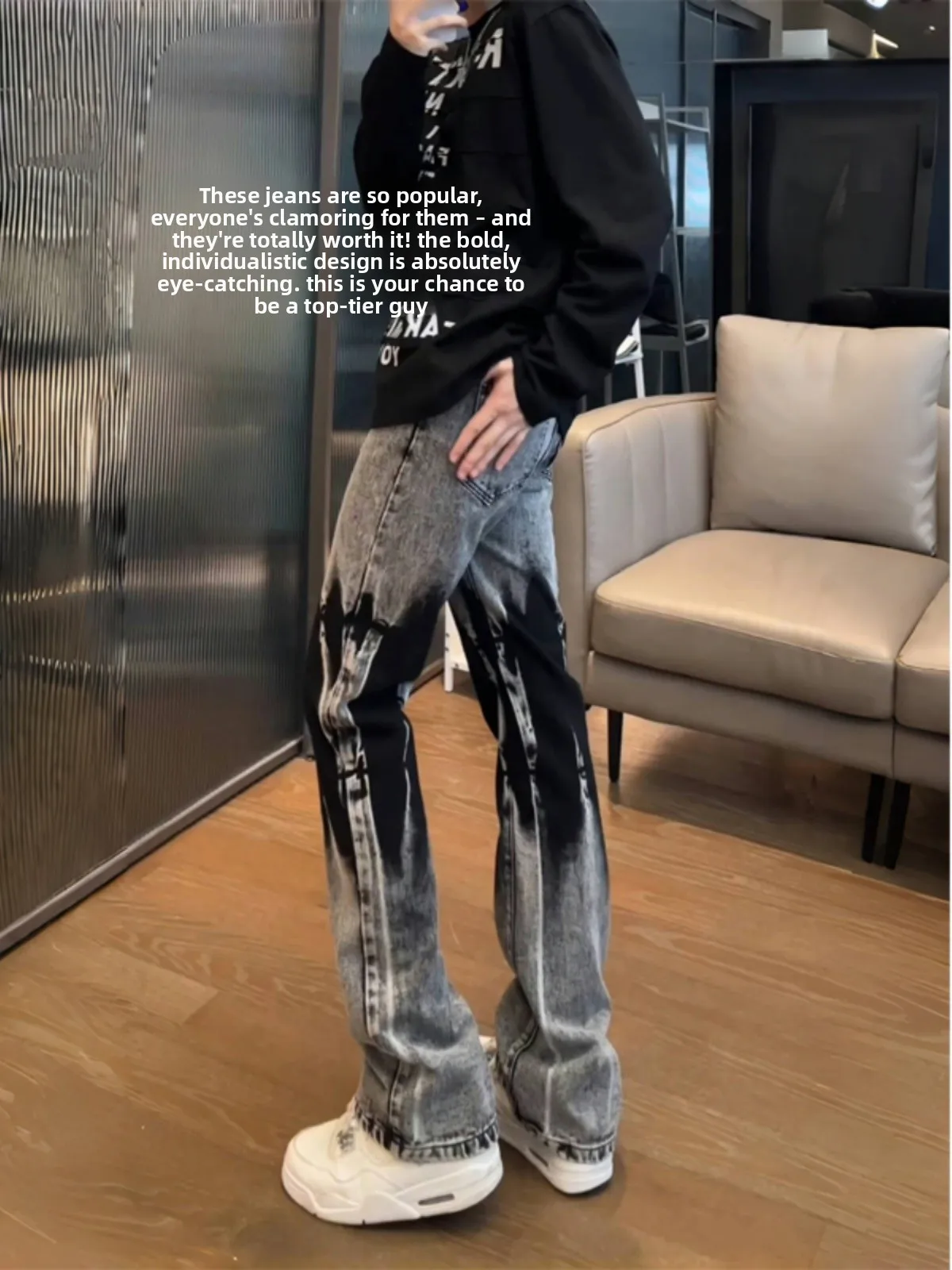 

Vintage American High Street Men's Skinny Straight Leg Jeans Trendy Tie Dye Design Autumn Winter Faion Youthful Energy