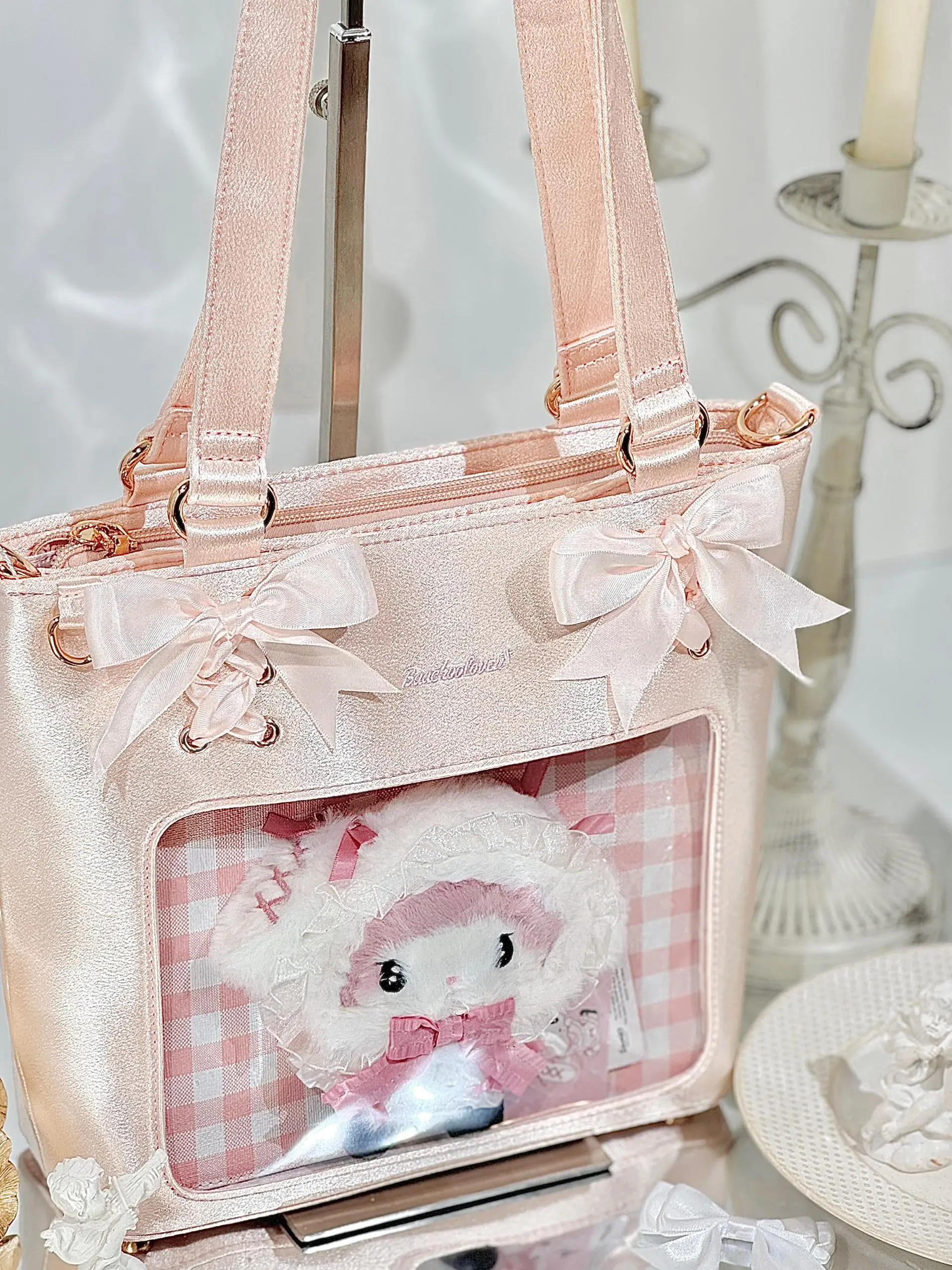 Original Japanese College Style Y2k Itabag Girls Cute Bow Satin Plaid Shoulder Bag Women's Casual All-Match Messenger Bag 2025