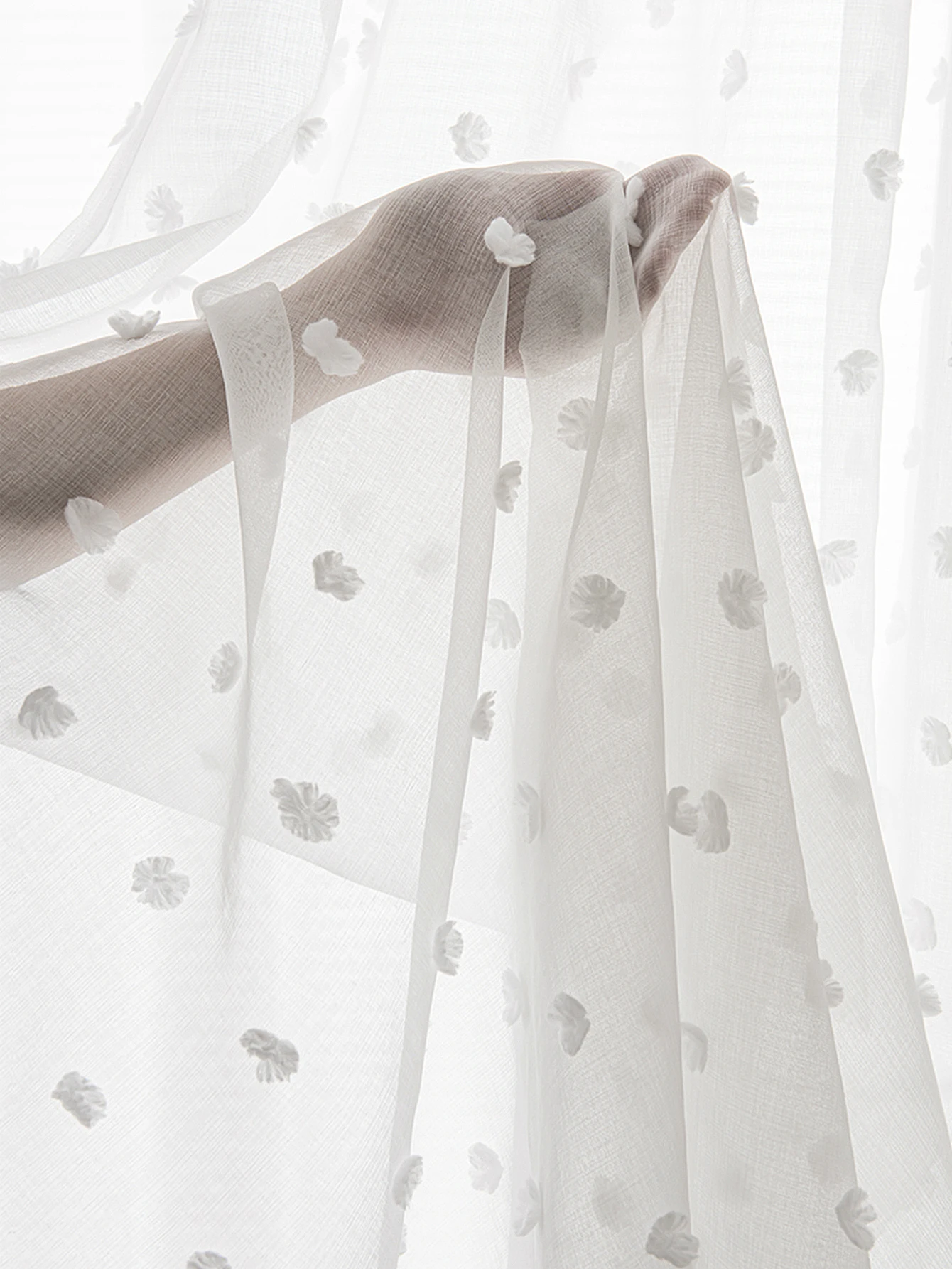 1PC Romantic White Pom Pom Sheer Curtain for the Living Room ,Rod Pocket Voile,Pure Transparent Tulle for Window Decor