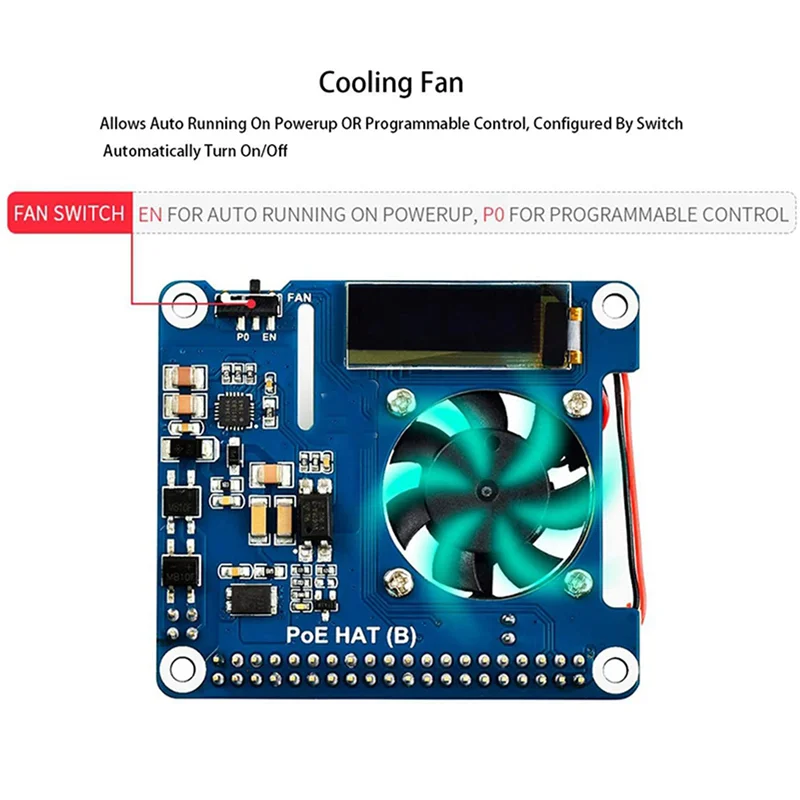 A70P Waveshare Power over Ethernet HAT Support 802.3Af PoE Network Expansion Board with OLED for Raspberry Pi 4 Model B / 3B+