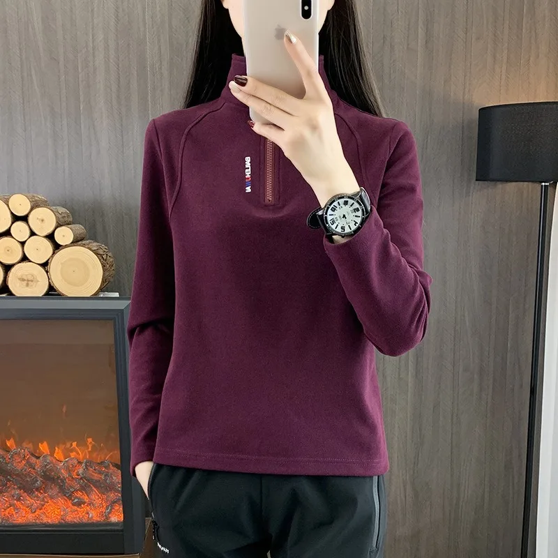 

2026 спортивное флисовое пальто на открытом воздухе, женские пуловеры на полумолнии, топы, осень-зима, нижняя рубашка, футболки с воротником-стойкой, женская верхняя одежда