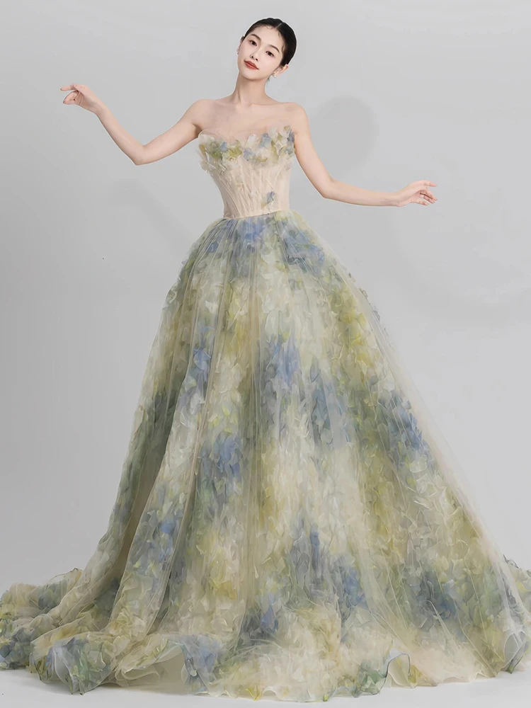 

2025 New Host Evening Gown Fairy T Princ Dr Wedding Dr Banquet Performance Long A-Line Skirt Ultra Fairy T