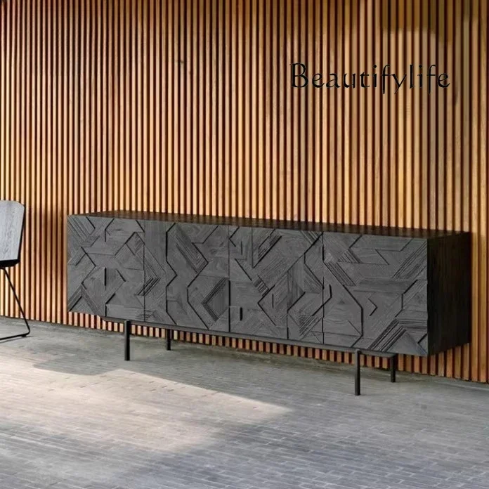 

Nordic postmodern sideboard black oak Chinese storage designer home model fashion