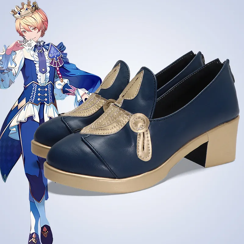Anime HATSUNE MIKU: COLORFUL STAGE! Tenma Tsukasa Cosplay Shoes Blue High Heels Short PU Leather Boots For Halloween Carnival