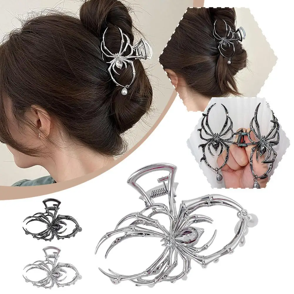 Spider Hair Claws Metal Hair Claw Clips for Women Girls Alloy Punk & Y2K-Style Hair Accessories for Thin Hair Black/Silver