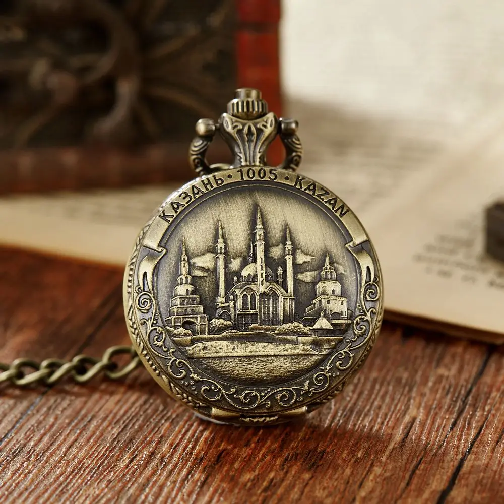 Classic Architecture Pocket Watch Bronze Paris Tower/Castle/Rocket Launch pad/World War II Aircraft Commemorative Pocket Watch