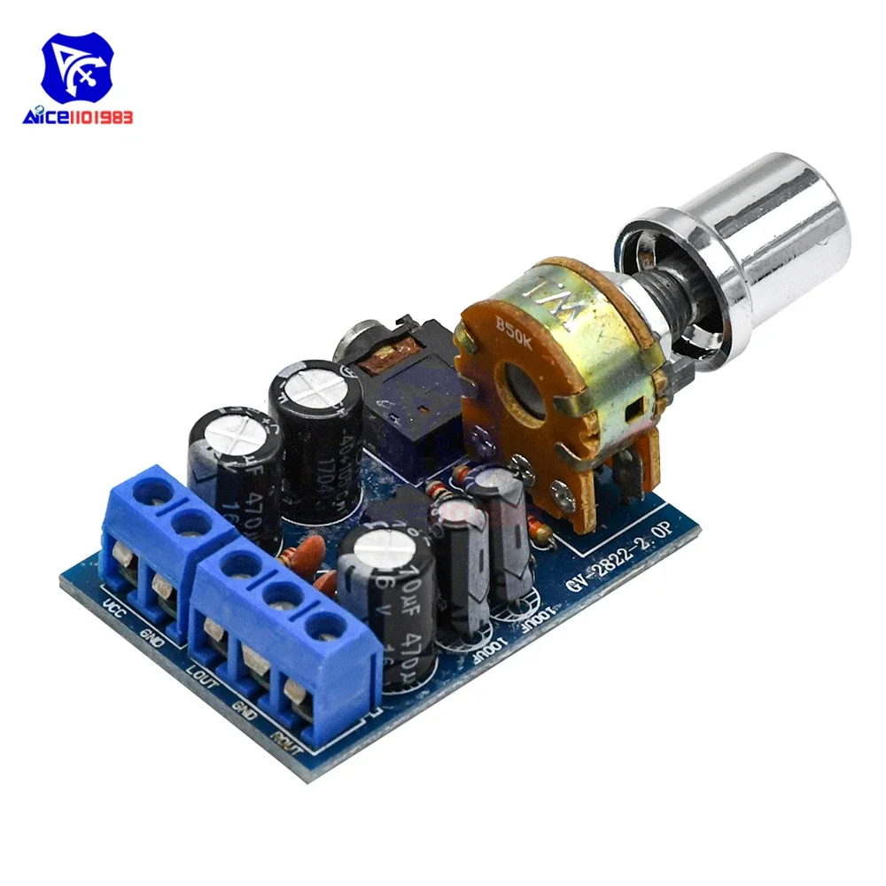 diymore TDA2822M Audio Amplifier Module 2*1W DC 1.8 -12V Dual Channel Stereo Audio Power Amplifier Board with Potentiometer