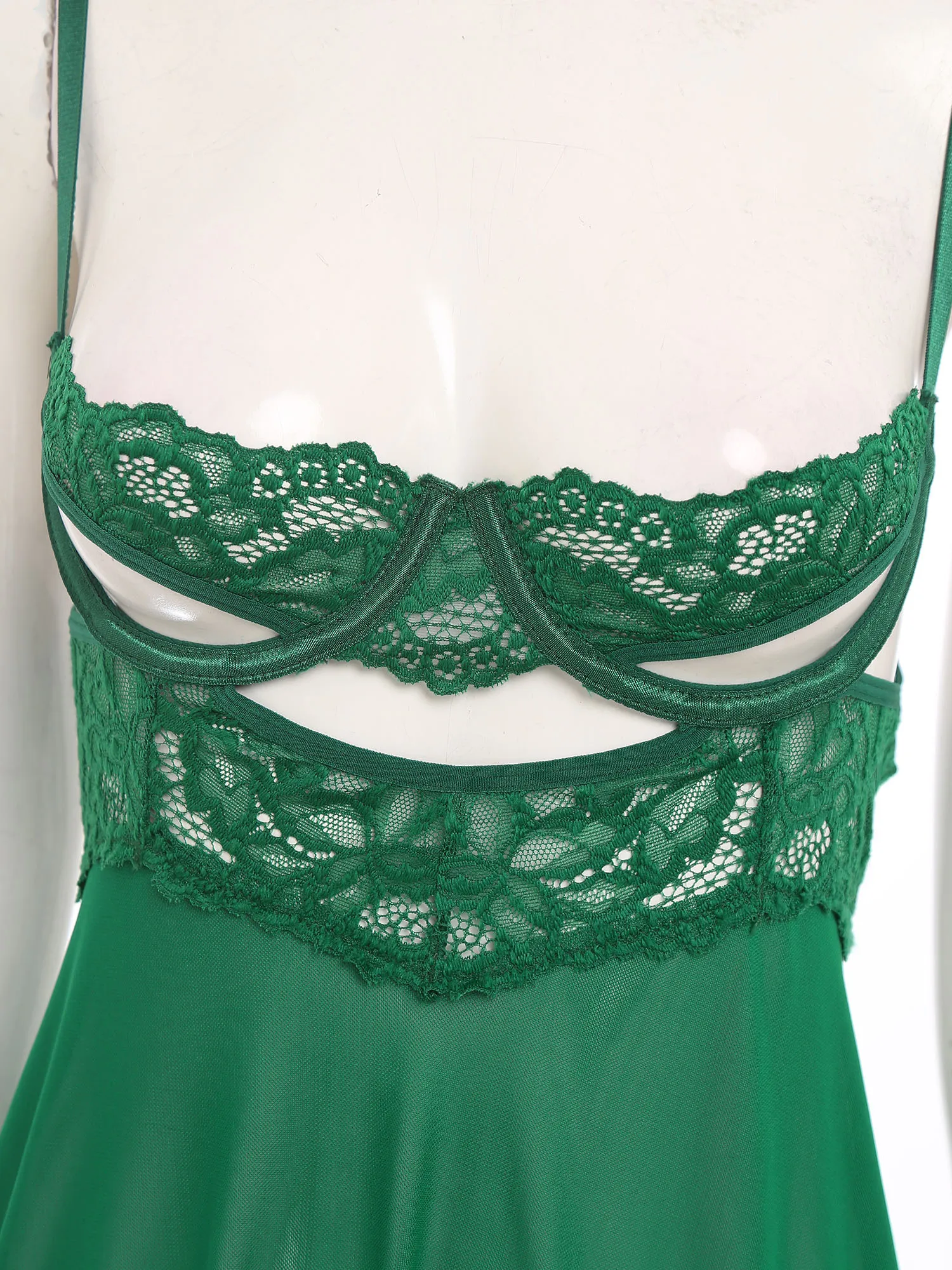 Femmes Sexy dentelle florale Lingerie robe évider transparent chemise de nuit transparente nuisettes avec G-string Chemises vêtements de nuit exotiques