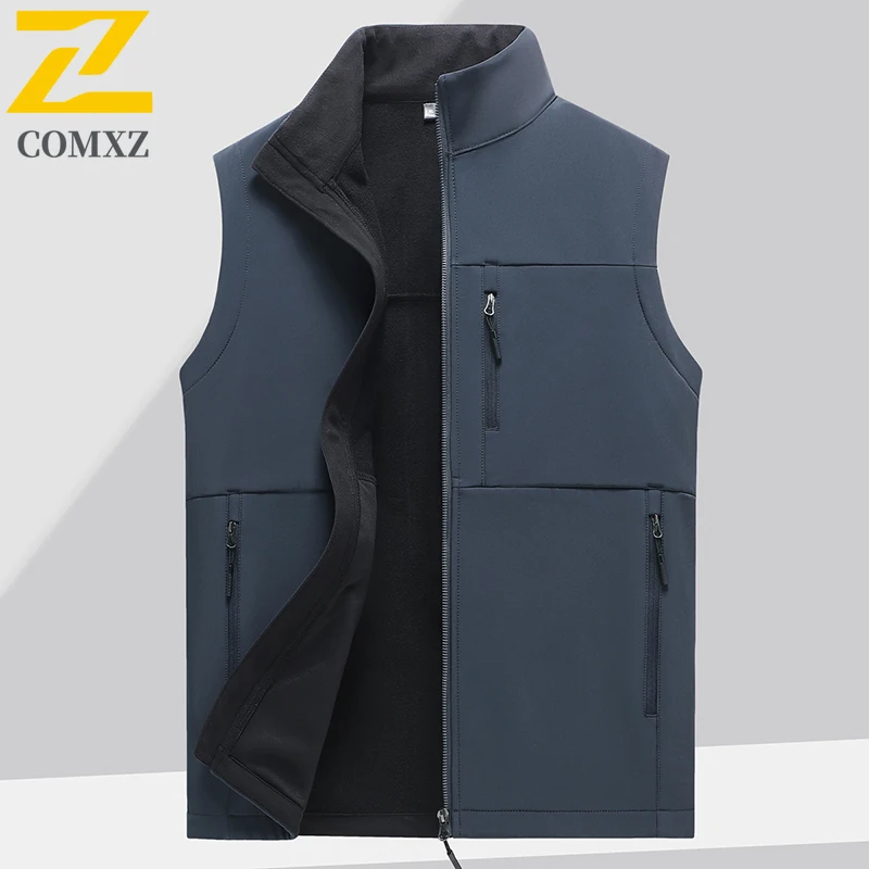 

2025 Autumn Winter New Men's Vest Soft Shell Waterproof Cold Proof Warm Sports Sleeveless Jacket Outdoor Camp Travel Fleece Vest